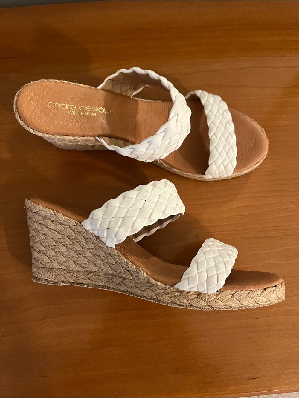 Andre Assous White Braided Espadrille Wedge Sandals
